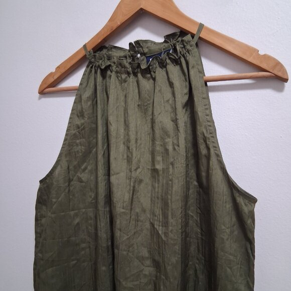 GAP NWT High Neck Ruffle Crinkle Blouse Tank Olive Green Medium - Picture 3 of 9